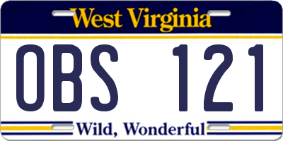 WV license plate OBS121