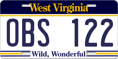 WV license plate OBS122