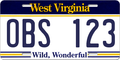 WV license plate OBS123