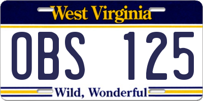 WV license plate OBS125