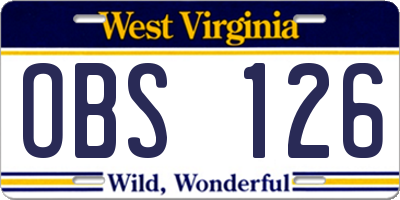 WV license plate OBS126