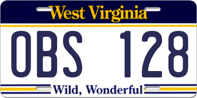 WV license plate OBS128