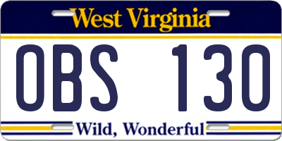 WV license plate OBS130