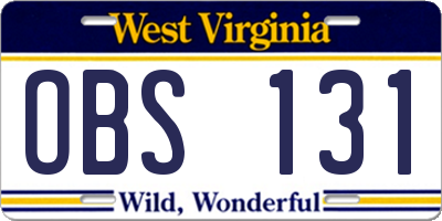 WV license plate OBS131