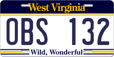 WV license plate OBS132