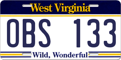WV license plate OBS133