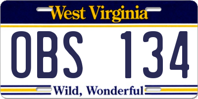 WV license plate OBS134
