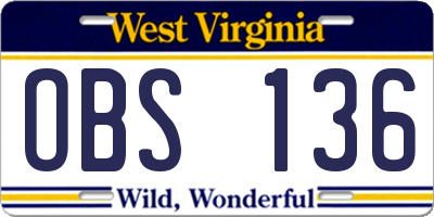 WV license plate OBS136