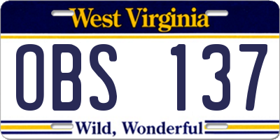 WV license plate OBS137