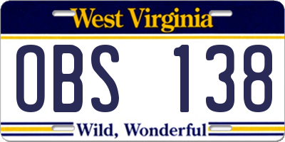 WV license plate OBS138
