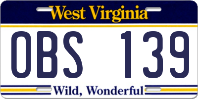 WV license plate OBS139