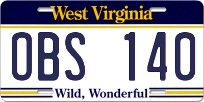 WV license plate OBS140