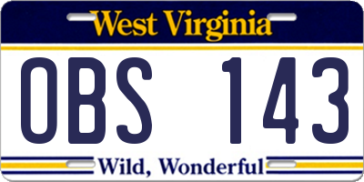 WV license plate OBS143