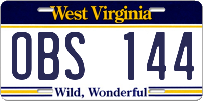 WV license plate OBS144