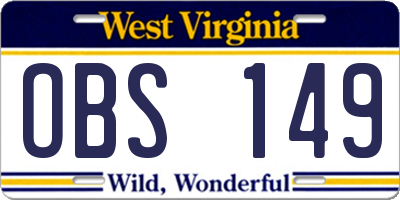 WV license plate OBS149