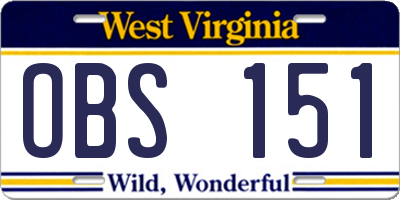 WV license plate OBS151