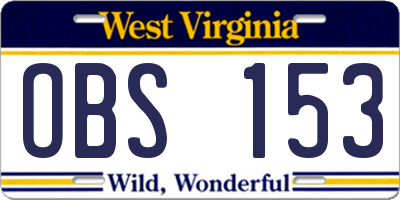 WV license plate OBS153