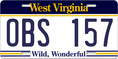 WV license plate OBS157