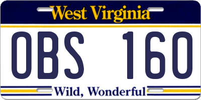 WV license plate OBS160