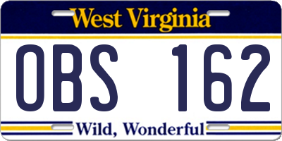 WV license plate OBS162