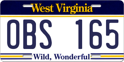 WV license plate OBS165