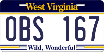 WV license plate OBS167