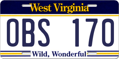 WV license plate OBS170