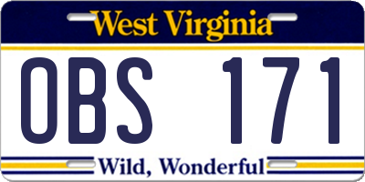 WV license plate OBS171