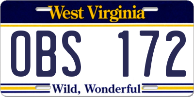 WV license plate OBS172