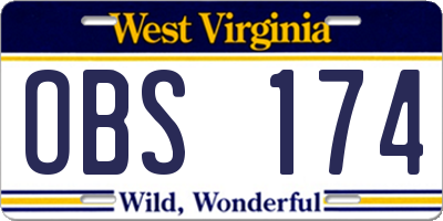WV license plate OBS174