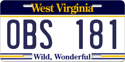 WV license plate OBS181
