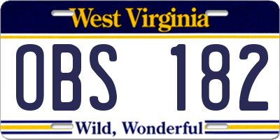 WV license plate OBS182