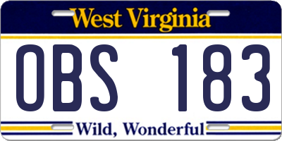 WV license plate OBS183