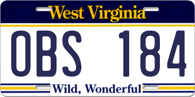 WV license plate OBS184