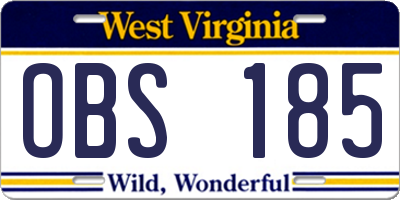 WV license plate OBS185