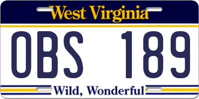 WV license plate OBS189
