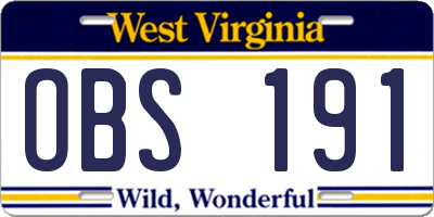 WV license plate OBS191