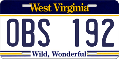 WV license plate OBS192