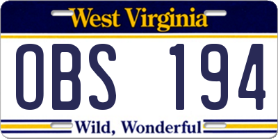 WV license plate OBS194