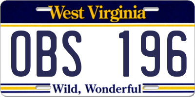 WV license plate OBS196