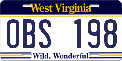 WV license plate OBS198