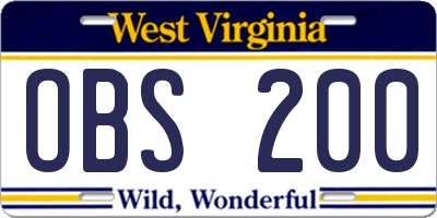 WV license plate OBS200