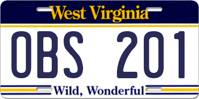 WV license plate OBS201