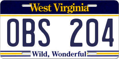 WV license plate OBS204