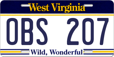 WV license plate OBS207