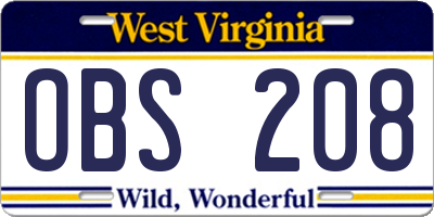 WV license plate OBS208