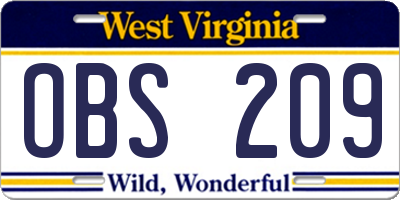 WV license plate OBS209