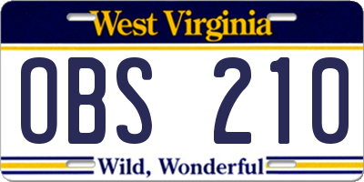 WV license plate OBS210