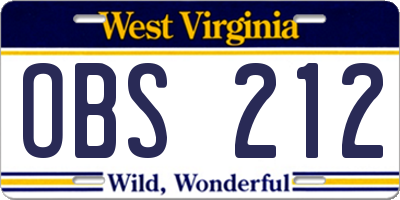 WV license plate OBS212