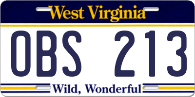 WV license plate OBS213